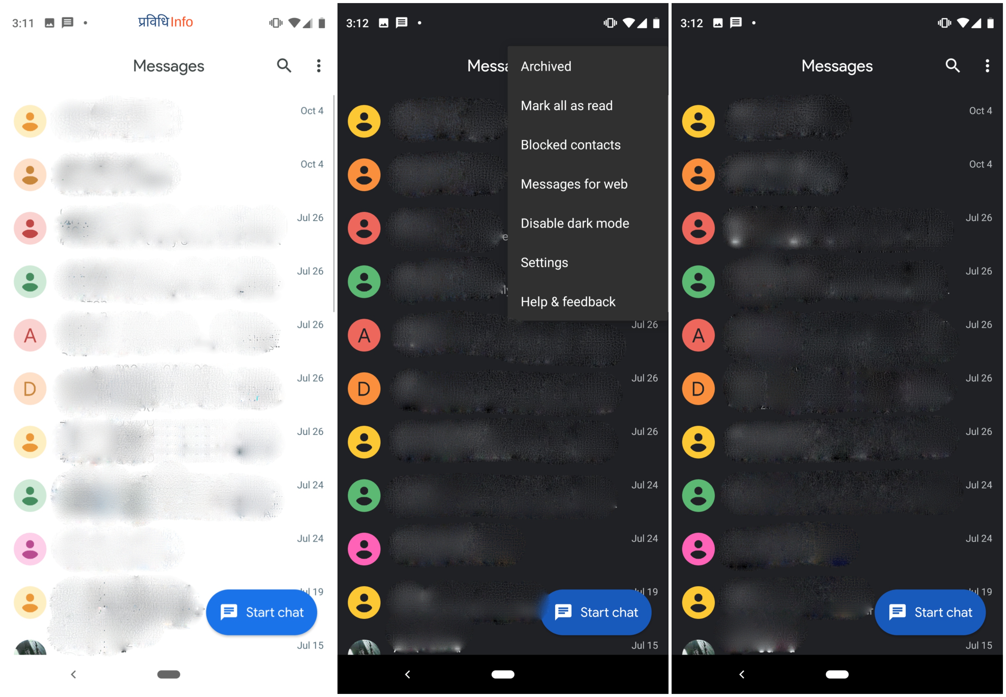 Night Dark Theme on Google Android Messages