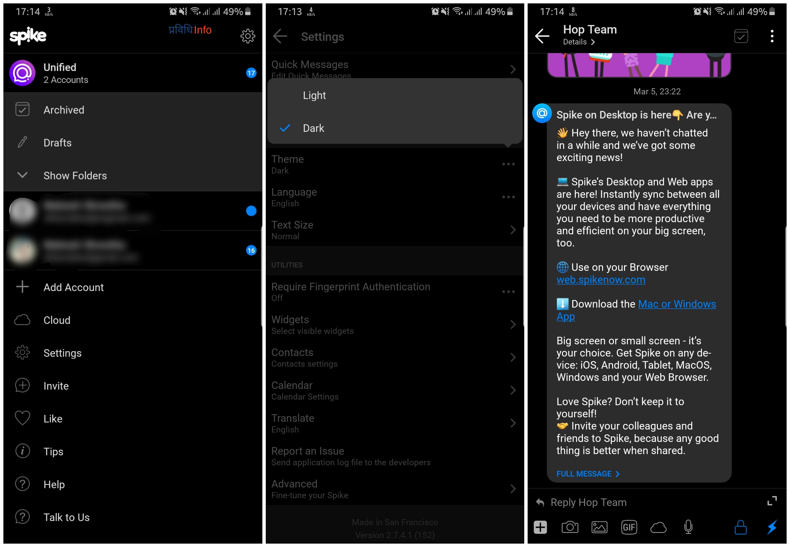 Spike Messenger Dark Mode on Android