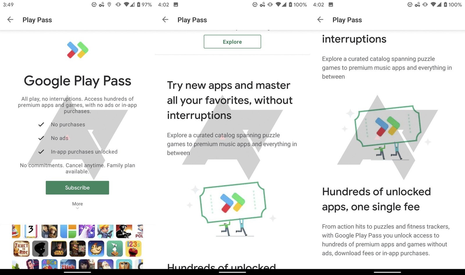 Google Play Pass screenshots from Android Police 1