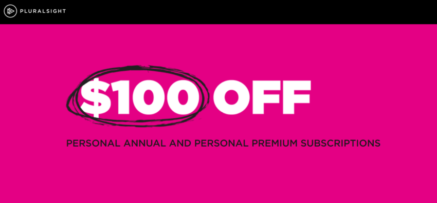 Pluralsight $100 off discount offer
