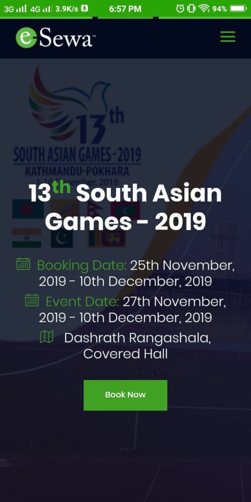 How to buy tickets online for 13th SAG games in Nepal?
