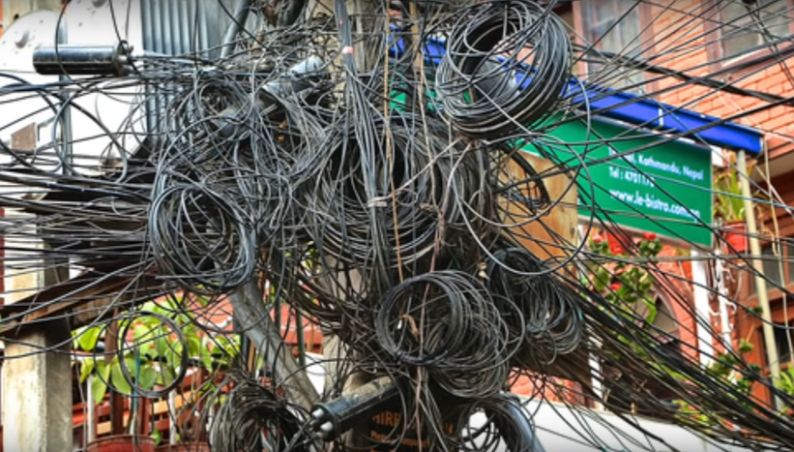 Kathmandu Overhead umanaged wires cables