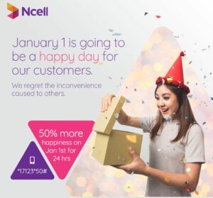Ncell Happy New Year 2020, 50% Off Offer in Data Packs for 24 hours