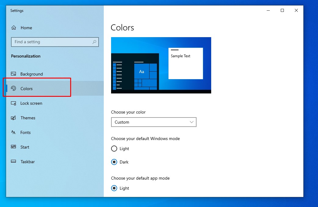 Windows 10 color settings