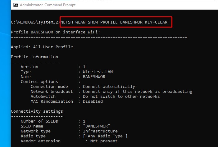 find connected network password using cmd