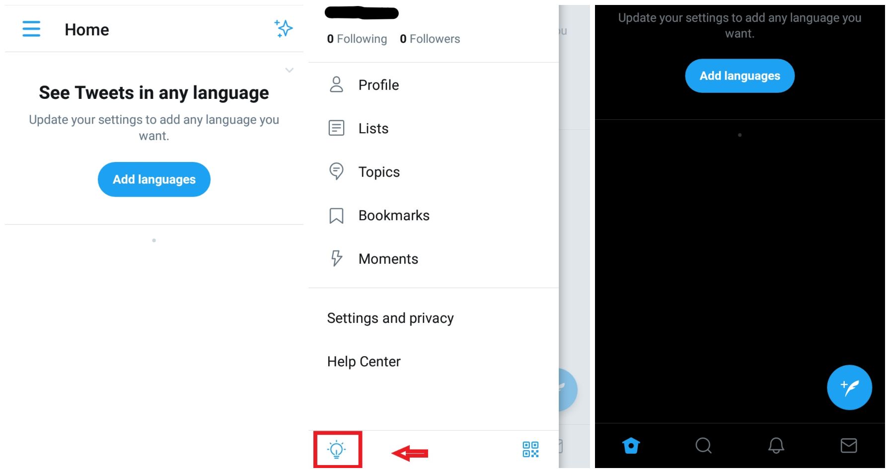 how to enable twitter dark mode on android-ios