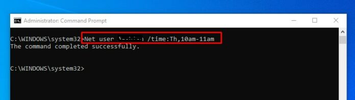 How to set a time limit for a Windows 10 user using cmd