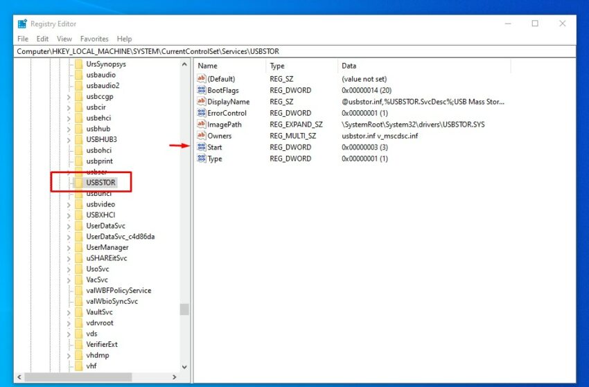 How to disable Windows USB Ports, Windows Registry Editor