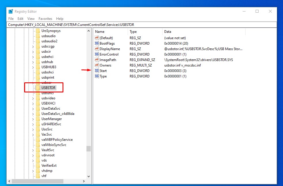 windows registry usb port disable-enable