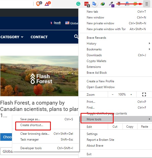 How to pin website on Taskbar using brave browser