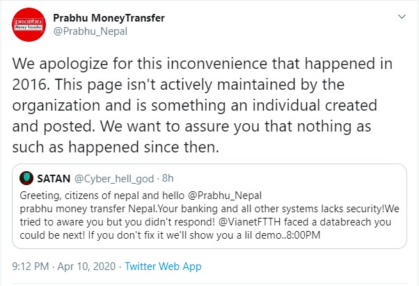 prabhu money transfer nepal hacker tweet