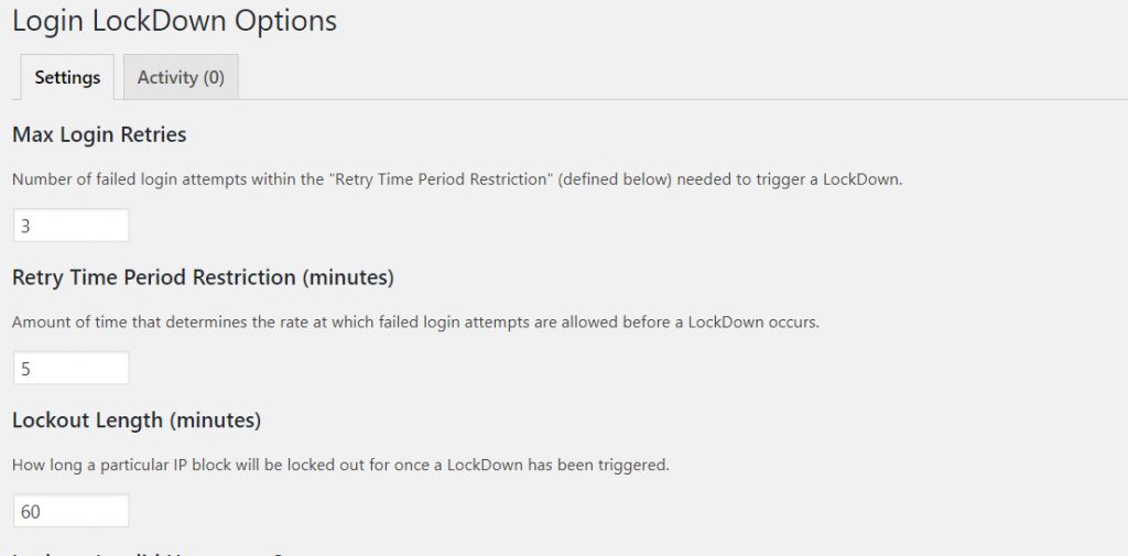 Login LockDown limit failed login attempts